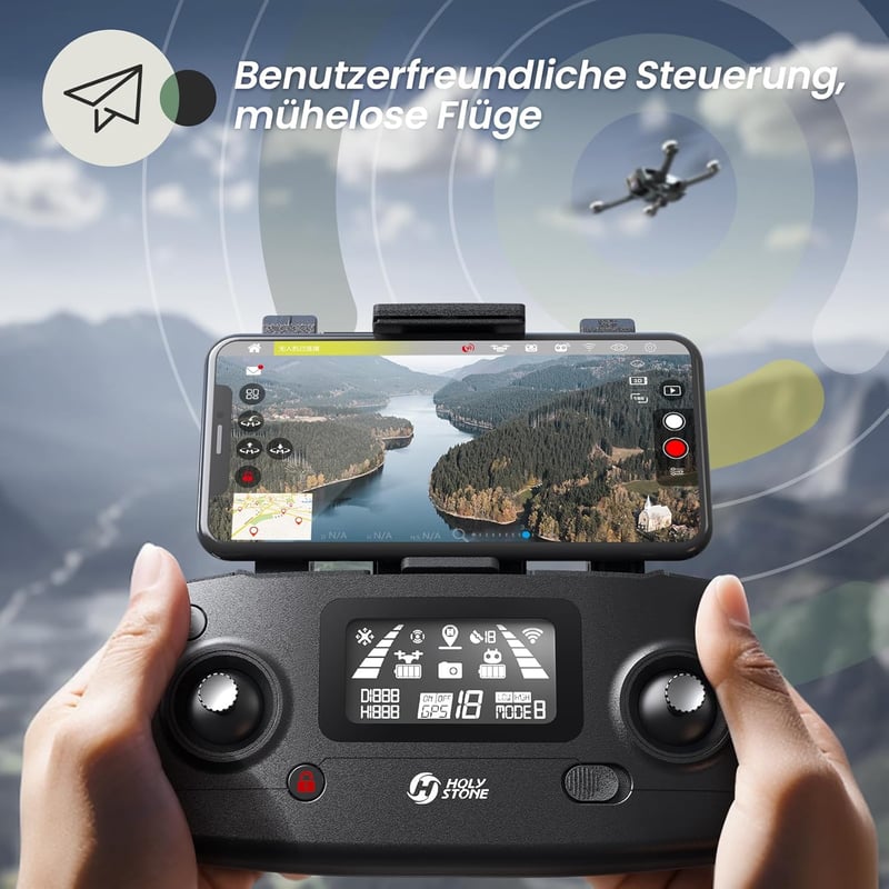 Holy Stone HS720E GPS Drón 4K EIS UHD Kamerával, Távirányítós Quadcopter 2 Akkumulátorral, Követés Funkcióval, 5G WiFi, Kefementes Motor, Ke