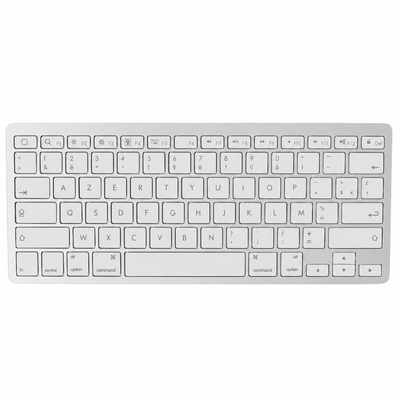 Bluetooth klávesnica Bluestork KB Mini Mac, francúzske rozloženie AZERTY, bielo-strieborná — chýba Bluetooth adaptér (stav: pozri 2. obrázok)