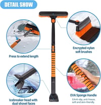 Cretosou 3-in-1 Összecsukható Hólapát - Állítható Alumínium Nyéllel, 360° Forgatható Kefével és Jégkaparóval - Autó Ablakok Tisztításához 4