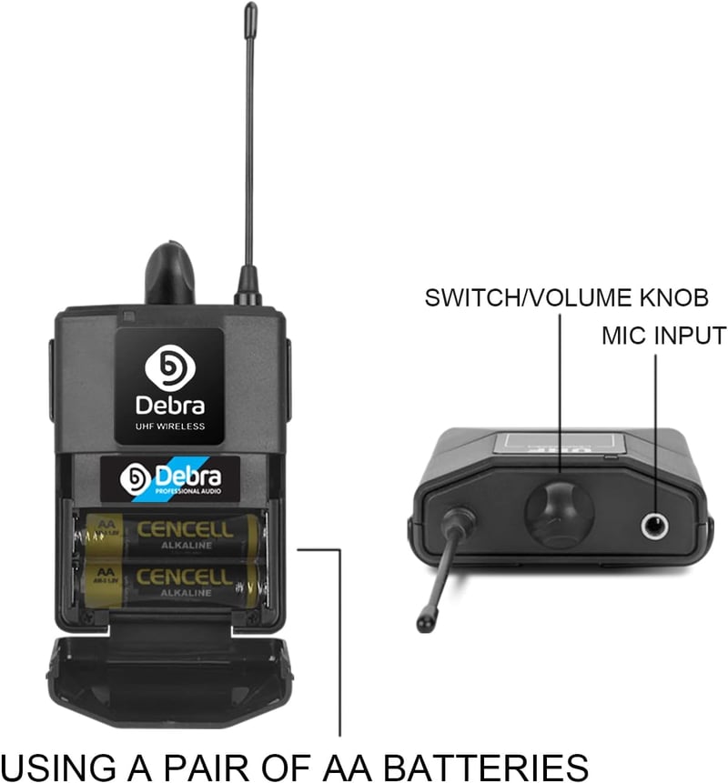 D Debra AU400 Pro UHF 4-Csatornás Vezeték Nélküli Mikrofonrendszer Csíptetős és Fejpántos Mikrofonokkal, Fém Vevőegységgel - Karaoke, Rendez