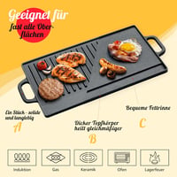 Overmont kétoldalas öntöttvas grillap fogantyúkkal, 50x23 cm, BBQ-hoz és tűzhelyhez 5