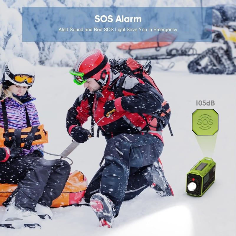 DAB+ Napelemes Kurblis Rádió LED Lámpával, 5000mAh Akkuval - Zöld Kempinghez, Vészhelyzetekre