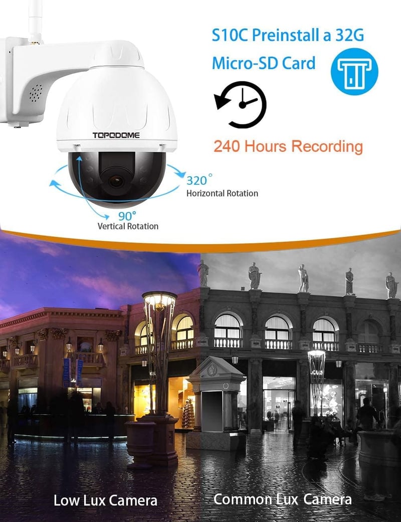 Topodome Technology 5MP Kültéri WiFi Biztonsági Kamera, 940nm IR Éjjellátó, 355°/90° Forgatható, Személykövetés, Kétirányú Hang, 32GB MicroS