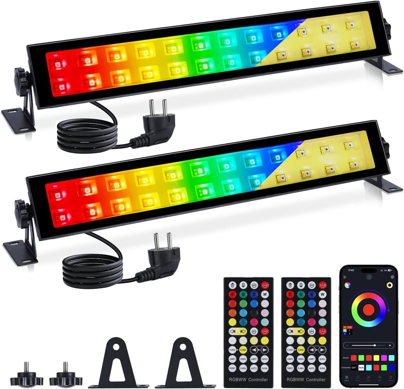VAYALT RGB LED Reflektor Szett, 2db 48W Bluetooth Vezérelhető Fényár, IP66 Vízálló, Színváltós Partyfény DJ, Diszkó, Kert Világításhoz (Mele