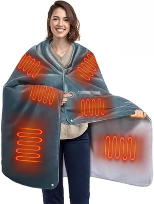 fisca Prijenosna električna deka s powerbankom od 10000 mAh - Meka plišana grijaća deka s 3 razine temperature, 150x90 cm, za dom, ured i vanjske prostore