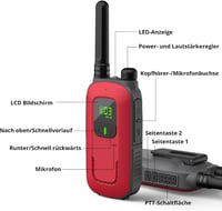 Radioddity gyerek walkie-talkie szett, 16 csatornás, 4km hatótávú, lámpával, 2db (piros-kék) 5