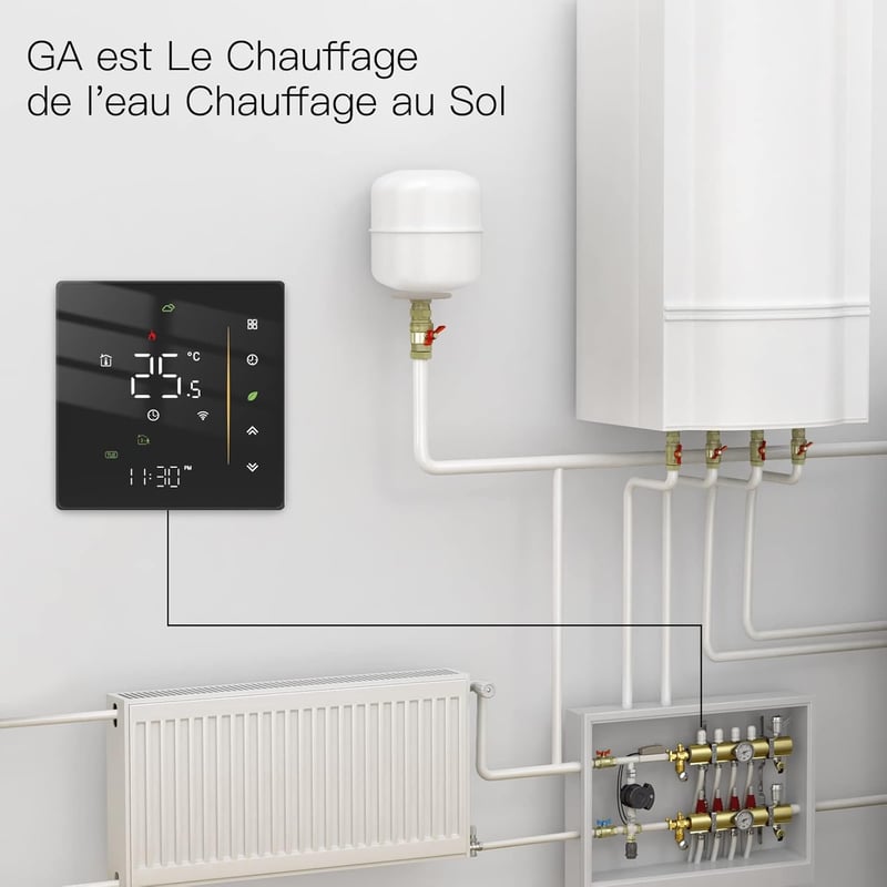 MOES WiFi Okos Termosztát Padlófűtéshez - Fekete Érintőképernyős Fűtésszabályozó Tuya/Smart Life Applikációval, Alexa/Google Hangvezérléssel