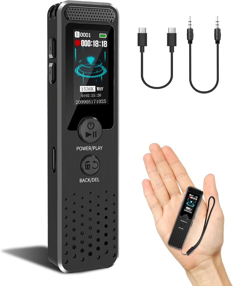 Tonnlog 128GB Mini Diktafon Hangaktiválással - USB-C Hangrögzítő Lejátszással, 1536Kbps Felvételi Minőség Előadásokhoz, Értekezletekhez, Kom