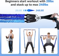 Hommie Pilates rúd szett ellenálló gumikkal, 3 erősségű (20-30-40 LB), unisex 2