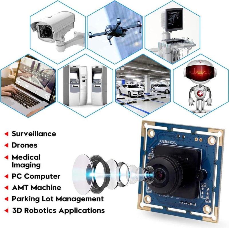 IMX179 CMOS 8MP USB Webkamera 180° Halászszem Objektívvel (Felújított)