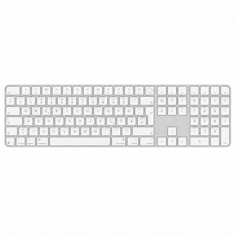 Apple Magic Keyboard s Touch ID-jem i numeričkom tipkovnicom za Mac s Apple čipom – Njemački raspored – Bijela — Ogrebano (stanje: vidi 2. sliku)