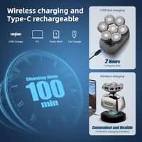 Qhecomce 5 az 1-ben Elektromos Borotva Férfiaknak - 7 Fejes Vizes/Száraz Használatú Készülék IPX7 Vízálló Technológiával, Szürke 3