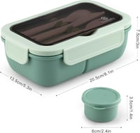 Sinnsally 1250ml Ételhordó Osztott Rekeszekkel és Evőeszközzel - Green 2