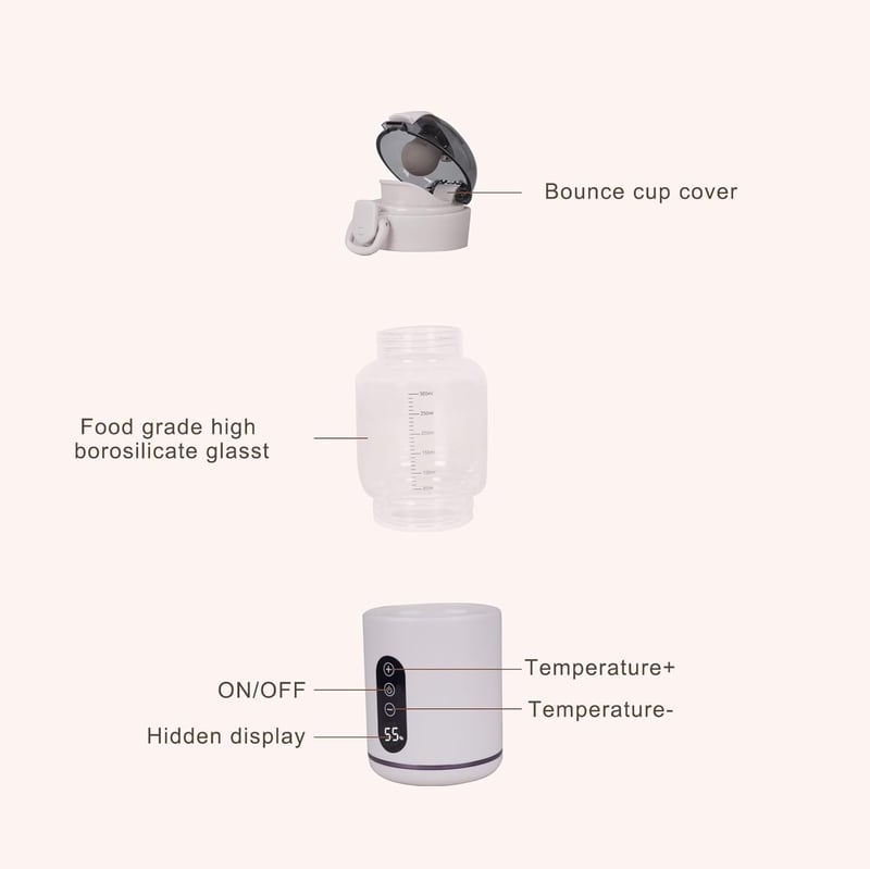 Hoapin hordozható cumisüveg-melegítő, 5200 mAh akkumulátor, 37-55°C, 300ml, fehér