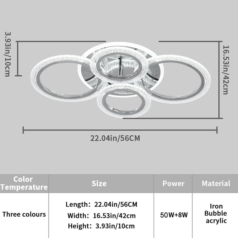 Modern Mennyezeti Lámpa 58W - 52*42*10 cm Fényerőszabályozható 4 Gyűrűs LED Lámpatest Távirányítóval Nappali 