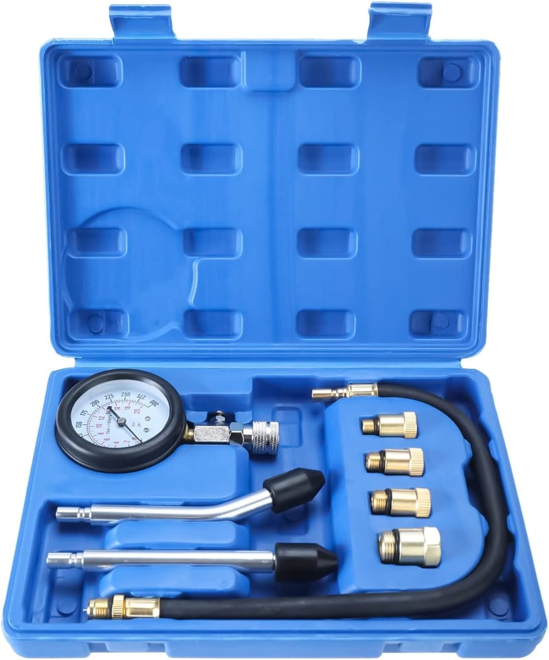 FreeTec Kompresszióméró készlet - M10, M12, M14, M18 menettel, motordiagnosztikához