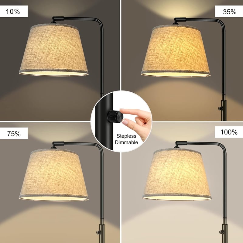 Fortand LED Állólámpa Szabályozható Fényerővel - 3 Színhőmérsékletű (3000K-6500K) Modern Ívelt Lámpa Szövet Burával, 9W, Forgókapcsolós