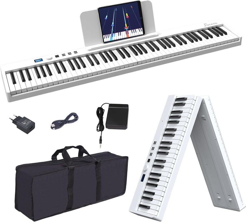 OYAYO 88 Billentyűs Összecsukható Digitális Zongora LCD Kijelzővel - Félig Súlyozott Billentyűk, Bluetooth MIDI, Hordtáskával, Gyerekeknek