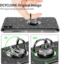 Apple iPhone X/XS Csillogó Fekete Gyűrűs Védőtok Glitterrel 3