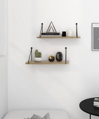 Afuly Rusztikus Fali Polc Szett - Natúr Fa és Fekete Fém Kombinációja - 2 db Könnyű Polc Fürdőszobába, Nappaliba, Konyhába - 40x15,5 cm 8