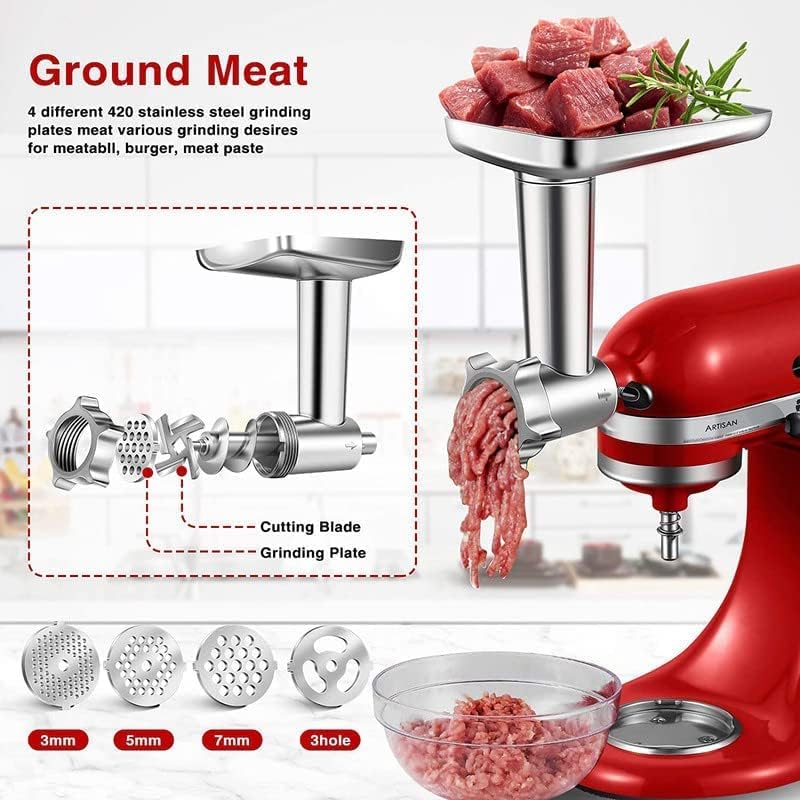 KitchenAid Artisan húsdaráló szett - rozsdamentes acél, 3 kolbásztöltővel, 4 tárcsával, 2 késsel és burgerpréssel