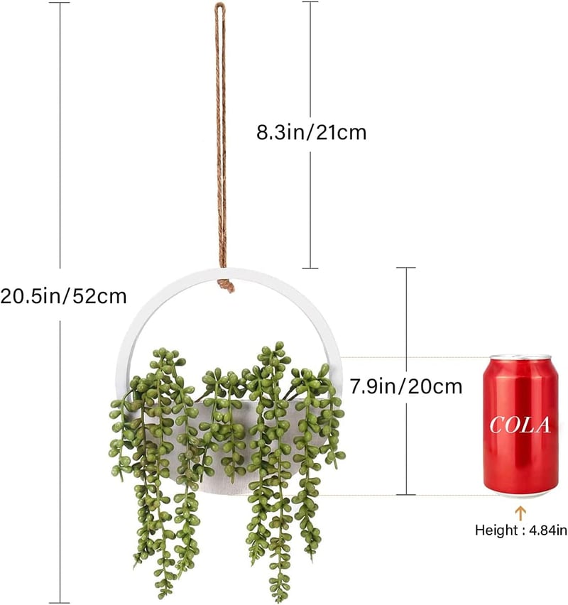 Floweroyal Műnövény Függő Pozsgás Csomag - 2 db 31 cm-es Gyöngyös Lánccal, Kaspóval és 21 cm-es Akasztóval - Beltéri és Kültéri Fali Dekorác - Green