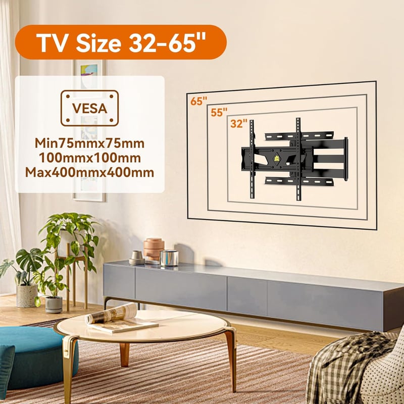 FORGING MOUNT TV Fali Tartó 32-65" Képernyőkhöz, 90° Elforgatható, 910mm Extra Hosszú Kar, 45kg Teherbírás, VESA 400x400mm, Dönthető Konzol
