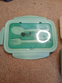 BIBURY Bento kutija za ručak 1400 ml, zelena, posuda za užinu s 3 pretinca i priborom za jelo, nepropusna, sigurna za mikrovalnu pećnicu 3