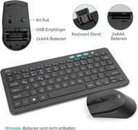 Rii Vezeték Nélküli Billentyűzet-Egér Szett, 2.4G Kompakt Billentyűzet Egérrel, Laptop, PC és Smart TV Kompatibilis, Német QWERTZ Kiosztás,  3