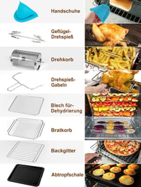 MICHELANGELO 14,5L Digitális Forrólevegős Sütő 1700W - Olaj Nélküli Légkeveréses Fritőz 16 Programmal, Forgónyárssal és Aszalóval, 8 Kiegész 2