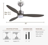 Ovlaim 132 cm Okos Mennyezeti Ventilátor Távirányítóval - Fa Lapátok, 6 Sebesség, App/Alexa Vezérlés, LED Világítás, Csendes DC Motor, Szürk 6
