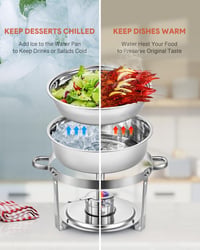 Wilprep 5L Rozsdamentes Acél Ételmelegítő Szett - 4 db Kerek Chafing Dish Melegentartó Tál Rendezvényekhez és Partikhoz 4