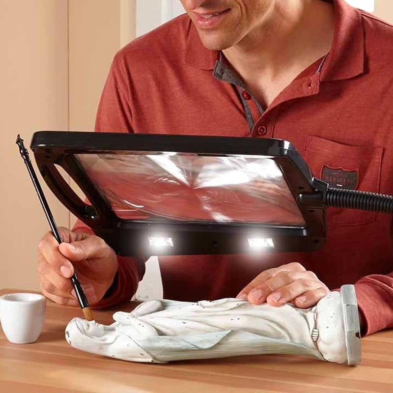 FISHTEC Nagyító Lámpa - 5x Nagyítás, 22,5x18 cm Képernyő, 12 LED Világítás, 160 cm Állvány, Flexibilis Talp, Fekete