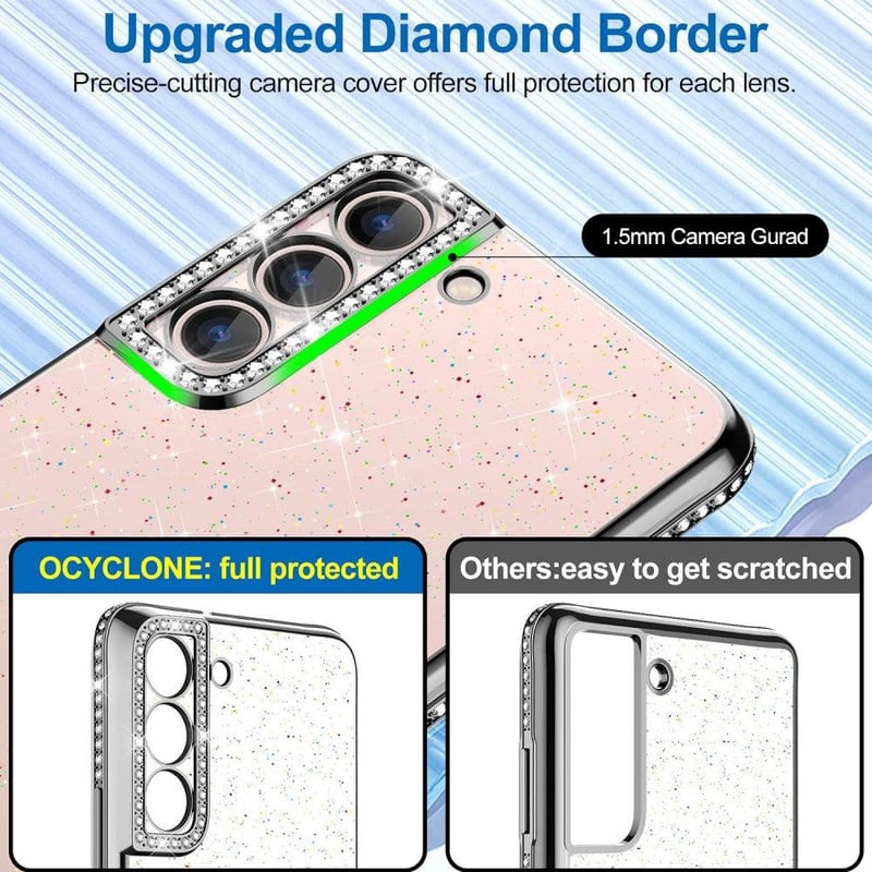 Samsung Galaxy S22 Csillámos Tok Kameravédővel és Strasszkövekkel