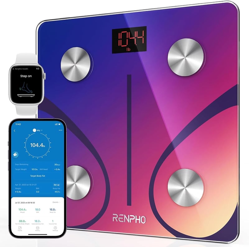 RENPHO Bluetooth okos testösszetétel-mérleg, BMI és testzsír analízis, piros