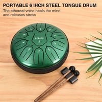 LEKATO 6 Inch Acél Nyelvdob 11 Hanggal D Kulcsban Handpan Esődob Gyógyító Hangokkal Zöld 4
