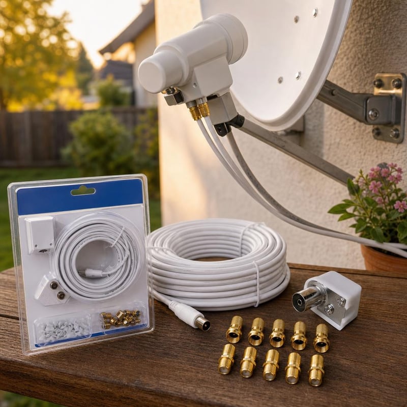 Műholdvarázs antennacsomag: 15 m koaxkábel + 8 F-dugó + 4 SAT-adapter + koaxaljzat + monoblock LNB