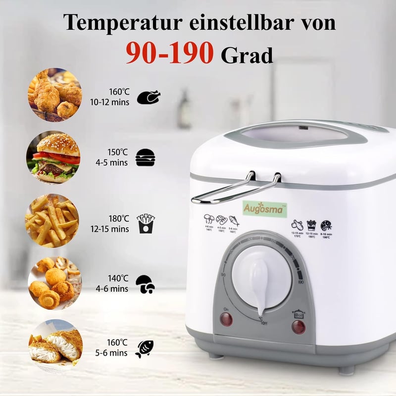 Augosma 1 literes mini olajsütő, állítható hőmérséklet, fehér
