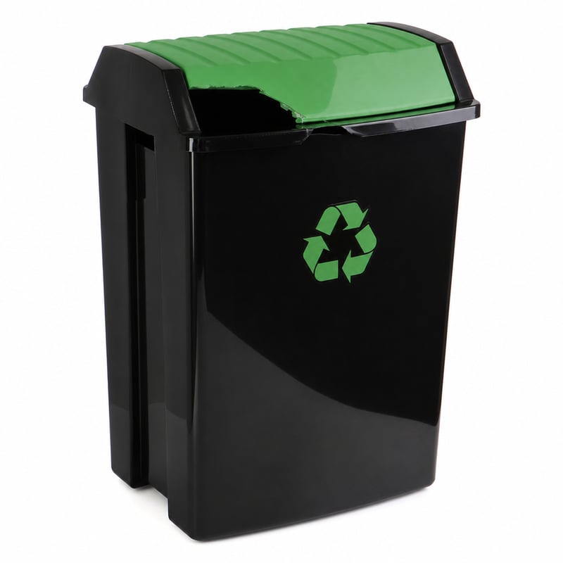 Coș de gunoi pentru reciclare TATAY 50 L cu capac basculant, negru-verde — defect, pentru piese: Coșul este crăpat (stare: vezi a 2-a poză)