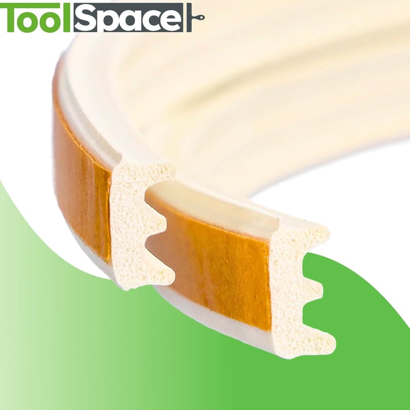 ToolSpace Öntapadós Ajtó- és Ablakszigetelő Szalag, 6m, E-Profil, Fehér, Gumi Tömítés, Por- és Rovarvédelem, Energiatakarékos, Bel- és Külté