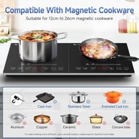 AMZCHEF Dupla Indukciós Főzőlap 3500W - 2 Önálló Zóna, 20 Hőmérsékletszint, Időzítő, Biztonsági Zár, Érintőgombos Vezérlés, Ezüst-Fekete 4