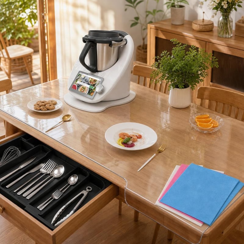 Kuhinjski set za organizaciju: Thermomix podloga + 4 krpe + organizator pribora + PVC folija