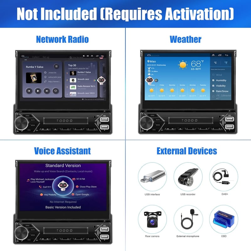 SIXWIN 1 DIN Android 13 Autórádió 7" Kihúzható Érintőképernyővel - CarPlay, Mirrorlink, Bluetooth, WiFi, GPS, 64GB Tárhely, Tolatókamerával