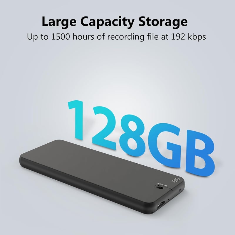 Tonnlog 128GB Digitális Hangrögzítő 200 Órás Akkumulátor Idővel - 1500 Óra Tárolókapacitás Előadásokhoz, Értekezletekhez, Interjúkhoz