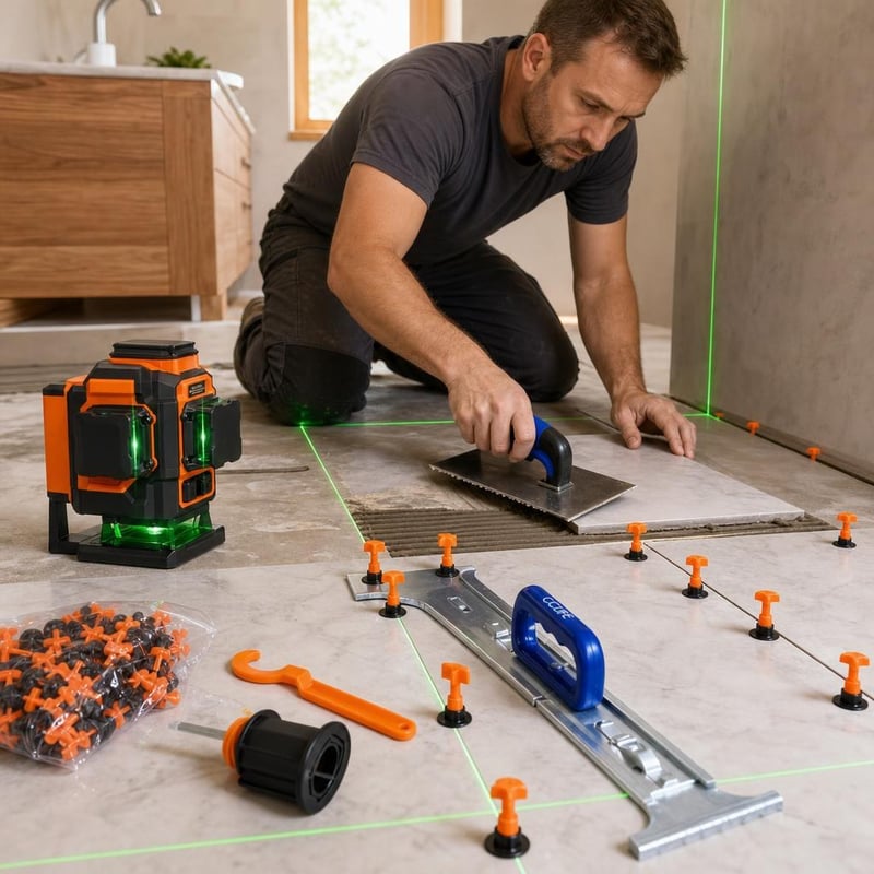 Sada pre obkladačov: zdvihák + laser + 90x nivelačný systém + rohové hladidlo