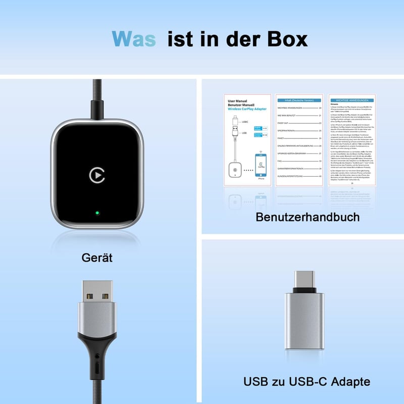 AIZEO Vezeték Nélküli CarPlay Adapter - Gyors Átalakítás Vezetékes CarPlayről Vezeték Nélkülire, Mini Méretű, iPhone Kompatibilis