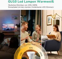 EDISHINE GU10 LED Spotlámpa, 2700K Meleg Fehér, Dimmelhető, 38° Szögű Fénysugár, 5W/350 Lumen, 50W Helyettesítő, Beltéri Világítás, 10 db 2