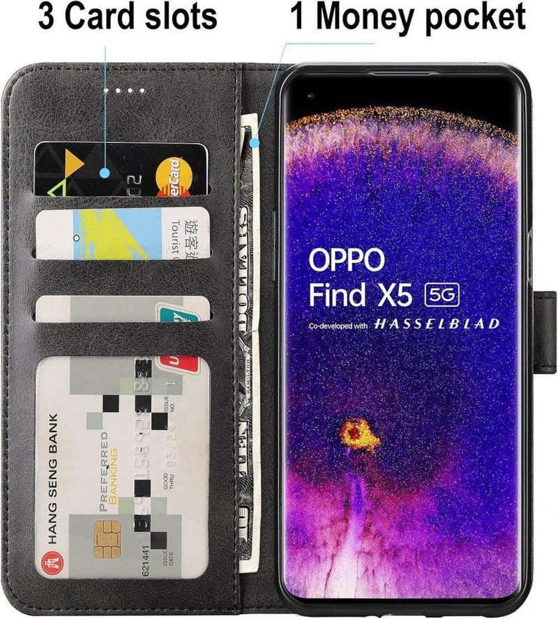 Oppo Find X5 5G PU bőr tok 3 kártyatartóval - Cresee