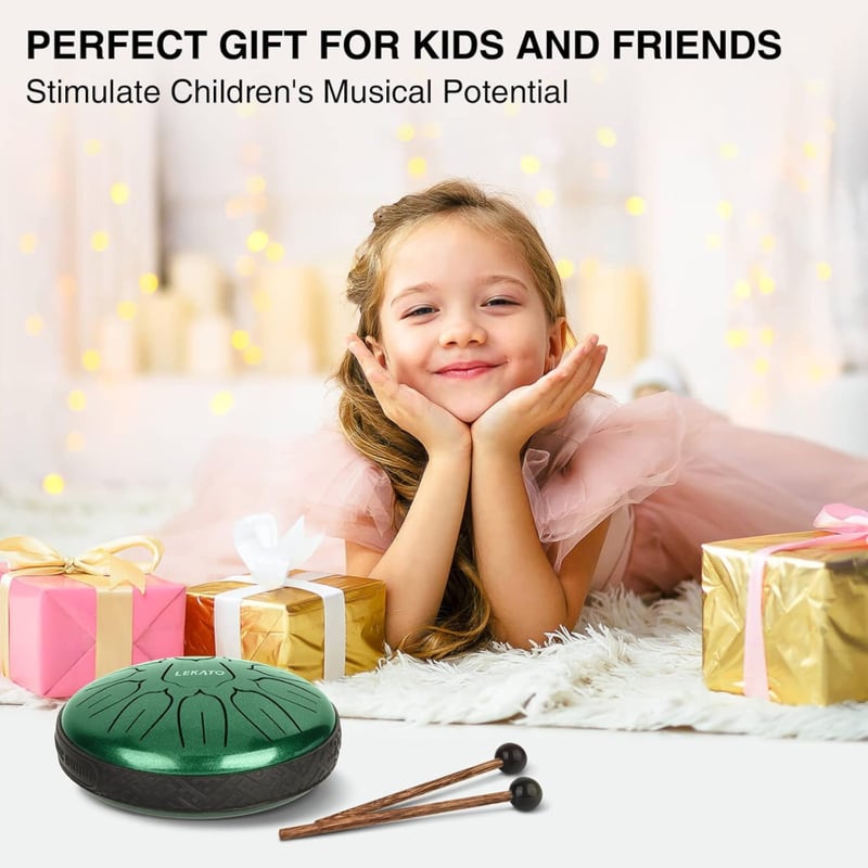 LEKATO 6 Inch Acél Nyelvdob 11 Hanggal D Kulcsban Handpan Esődob Gyógyító Hangokkal Zöld
