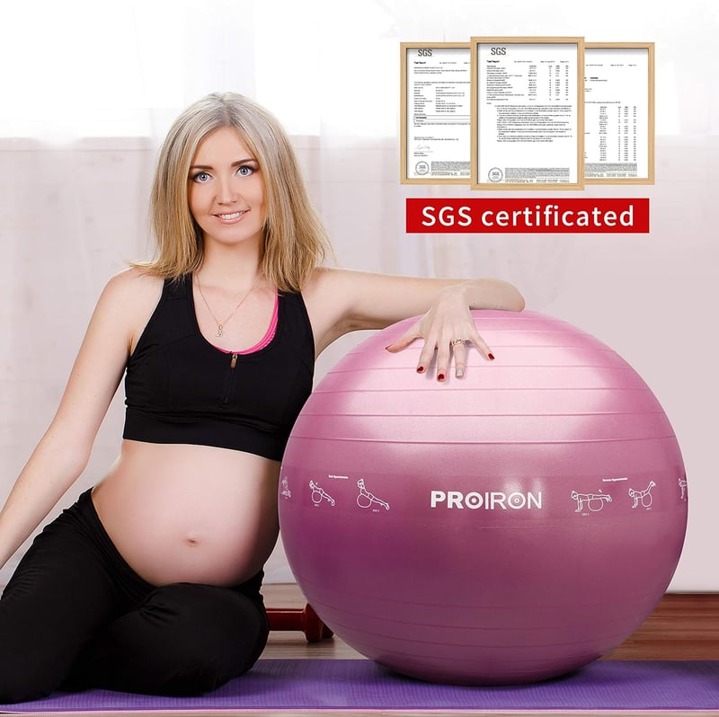 PROIRON 65cm-es Rózsaszín Fitnesz Labda Pózrajzokkal, Pumpával